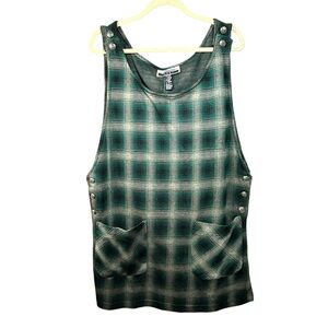 Vintage Marnie West Green Plaid Jumper Shift Mini Dress Academia